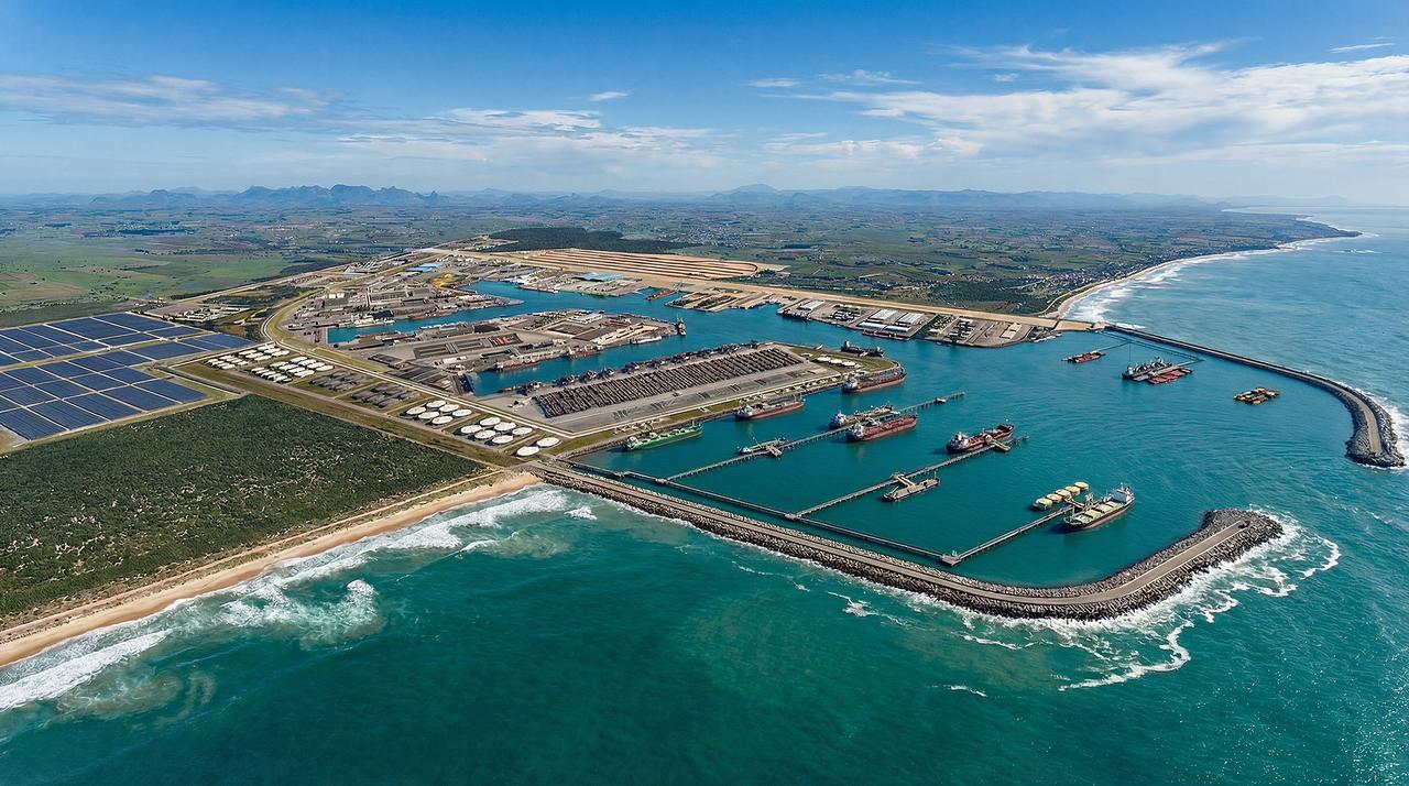 Vista aérea do Porto Central no Espírito Santo — complexo industrial portuário financiado pelo Fundo da Marinha Mercante