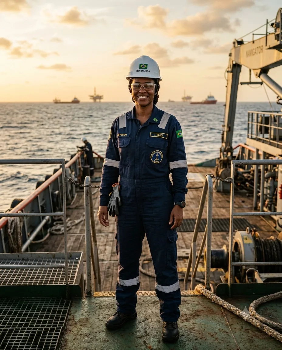 Mulher trabalhando embarcada na Marinha Mercante